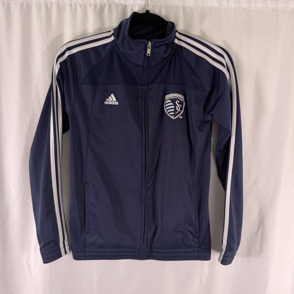 Adidas Sporting Kansas City Jacket Boys Medium 10/12 Blue Full Zip Long Sleeve